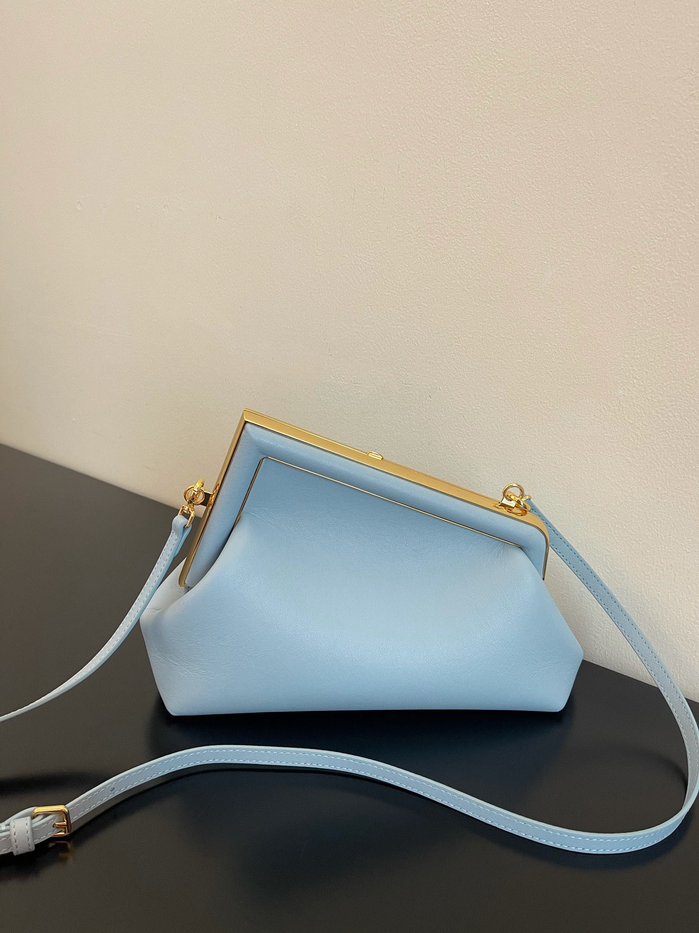 Fendi Small First Nappa Leather Shoulder Bag Light Blue